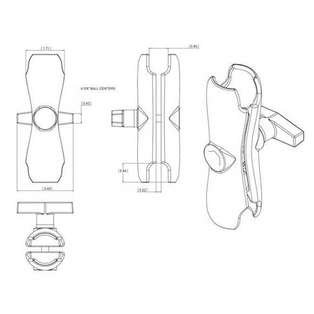 RAM MOUNTING RAM201U Brazo Corto de Doble Enchufe para Bases de Bola de 3,8 cm