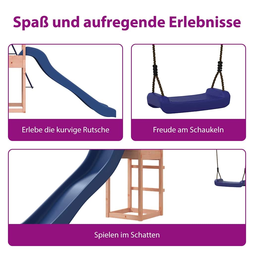 vidaXL Spielturm, Klettergerüst mit Rutsche Schaukel, Kinder Kletterturm mit Holzdach, Spiel-Zubehör für Garten, Holz Spielplatz, Massivholz Douglasie