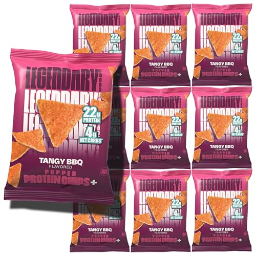 Legendary Foods Tangy BBQ Protein Chips – Popped Tortilla Style – 22g High Protein, 4g Net Carbs, Low Sugar, Gluten Free, Keto Snack Packs – 10 Count – Healthy Crunchy Chips
