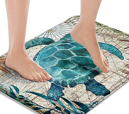 Britimes Bath Mats for Bathroom, Bathroom Mats Rugs No Silp, Blue Turtle Washable Cover Floor Rug Carpets Floor Mat Bathroom Decorations 16x24 Inches for Kitchen Bedroom Indoor
