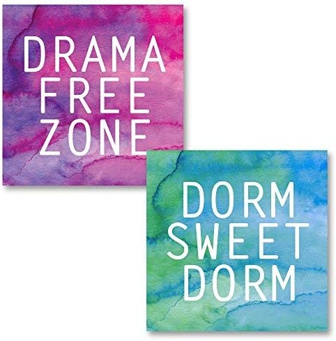Leoner22art Sagebrush Fine Art Watercolor Style Pink, Purple, Blue and Green Drama Free Zone and Dorm Sweet Dorm Set, Two 8x10 inches Unframed Canvas Art Printed