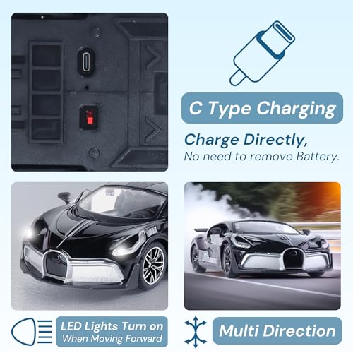 Image of Popsugar Door Opening Remote Control Car|Rechargeable 1200mAh Lithium Battery|C-Type Charging|75-Min Runtime|2.4G Long Range Remote (100+ ft)|HighSpeed RC Car|Gift for Kids|Made in India (Black)