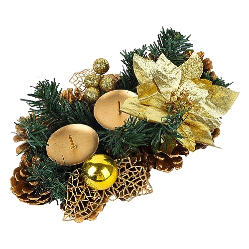 Gukasxi Suporte de velas de Natal para mesa, centros de mesa de cones de pinho com 3 suportes de avelas, decoração de grinalda de Natal, porta-velas de chá para sala de jantar, cozinha, lareira,