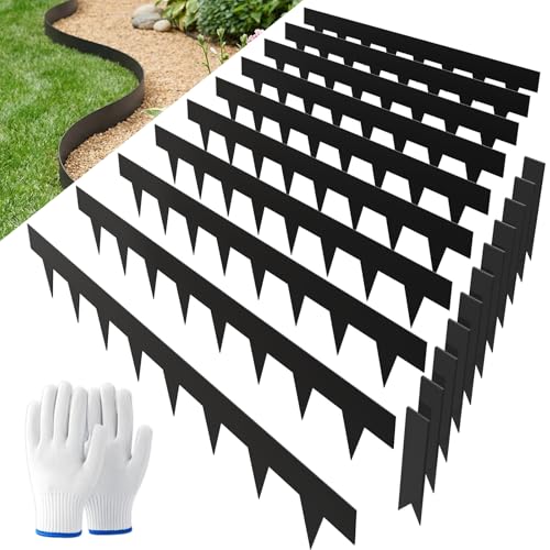 SnugNiture Galvanized Steel Landscape Edging - 4.5 inch Hammer-in Metal Garden Edging with 11Pcs Stakes Edging for Lawn Flower Bed and Yard - Garden Edger Border (33Ft Total)