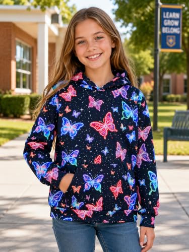 Image of uideazone Girls Graphic Hoodie, Long Sleeve Hooded Sweatshirt 4-14 Years
