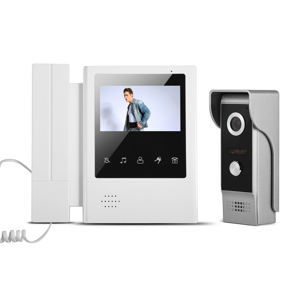 VBESTLIFE Vbestlife 4.3 Inch Video Doorbell, Smart Door Entry Intercom System Kit Two-Way Talk with 1-camera 1-monitor TFT LCD Screen Unlock HD Night Vision Rainproof for Home Security(White)