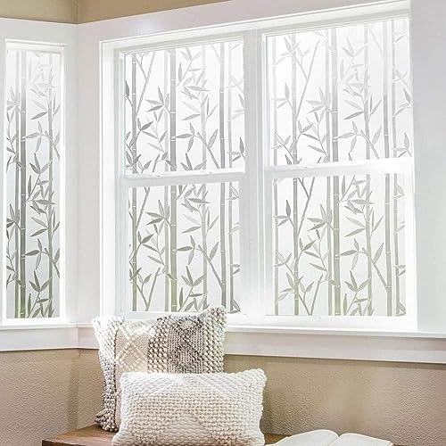 Image of WISDOM Privacy Window Film Frosted Glass Film Glass Film No Glue Anti-UV Window Sticker Non Adhesive for Privacy Office Meeting Room Bathroom Living Room (Crystal Bamboo, 12 x 120 inch)