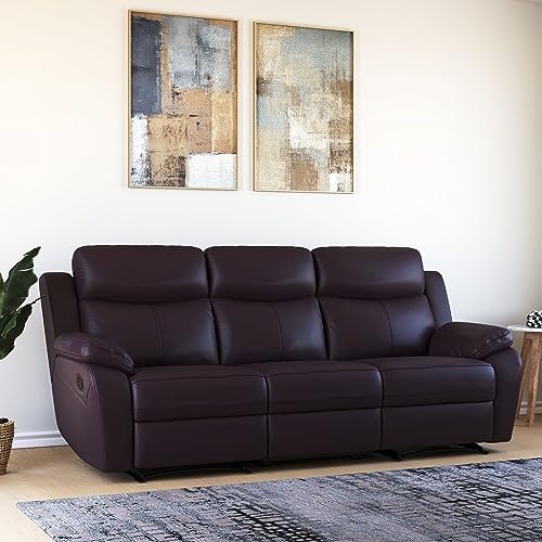 Image of Torque - Weston 3 Seater Leatherette Manual Recliner | Recliner Sofa /Chair for Living Room, Bedroom, Office (Brown) | 1 Year Warranty
