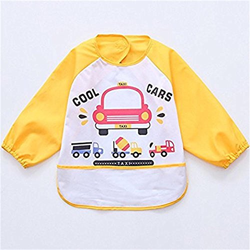 1 pcs oral-q Unisex niños Childs artes manualidades pintura delantal bebé babero impermeable con mangas y bolsillo, 6 - 36 meses, Yellow Car