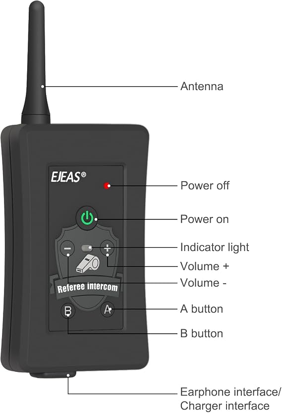 EJEAS FBIM Professional Football Referee Bluetooth Intercom, 850mAh Full-Duplex 1500M Wireless Bluetooth Interphone with Noise Reduction Function for Soccer and Handball Referees (1 Pack)
