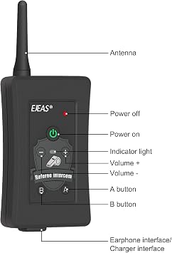 EJEAS FBIM Professional Football Referee Bluetooth Intercom, 850mAh Full-Duplex 1500M Wireless Bluetooth Interphone with Noise Reduction Function for Soccer and Handball Referees (1 Pack)