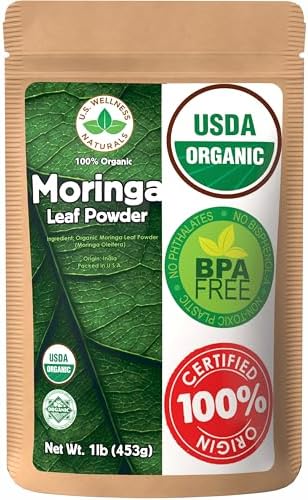 Moringa Powder 1LB (16Oz) 100% Certified Organic| 100% Pure Moringa Leaf NO Stems| – Raw from India | Smoothies | Drinks | Tea | Recipes – Resealable Bag