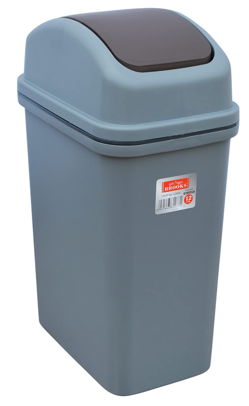 Brooks Plastic Slim Bin 12 Ltr. Grey