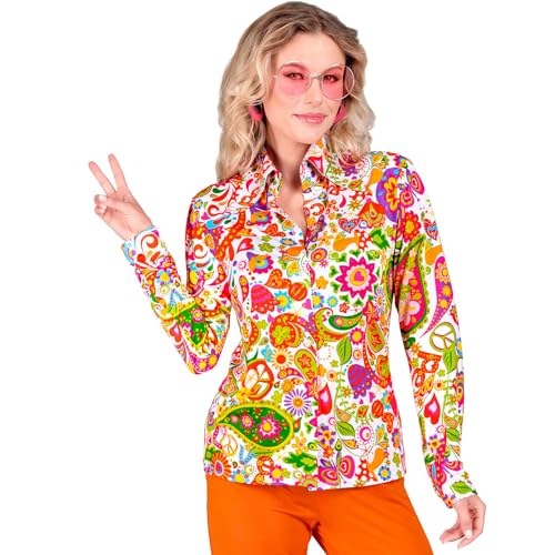 WIDMANN MILANO PARTY FASHION - 60er Jahre Bluse für Damen, Hippie, Reggae, Flower Power, Disco Fever, Schlagermove