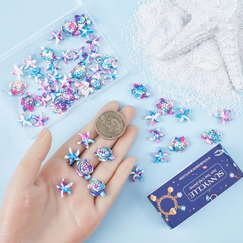 SUNNYCLUE 100PCS 2 Styles Purple Turquoise Beads Turtle Starfish Beads Summer Hawaii Ocean Animal Sea Life Lucky Gemstone Loose Spacer Bulk for Jewellery Making Beading Kit Bracelets Craft - Image 3