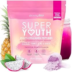 SkinnyFit - Super Youth Collagen for Women - Multi Collagen Peptides Powder - Probiotics, Fiber, Hyaluronic Acid - Non GMO, Gluten Free, Sugar Free - Beauty & Self Care - Tropical Punch (28 Servings)