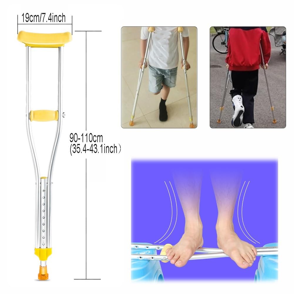 Dziecięce Kule do Chodzenia, Lekkie Kule Pod Pachą, Stosowana Wysokość 115-135cm, z Miękką Rączką, żółty, 1 Para