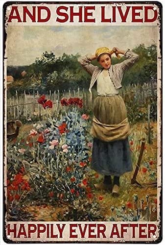 Lsjuee Girls Happy In The Garden Retro Metal Tin Sign Wall Art Iron Posters Decor Home Kitchen Bar Restaurant Wall Decor 12X16 Inch
