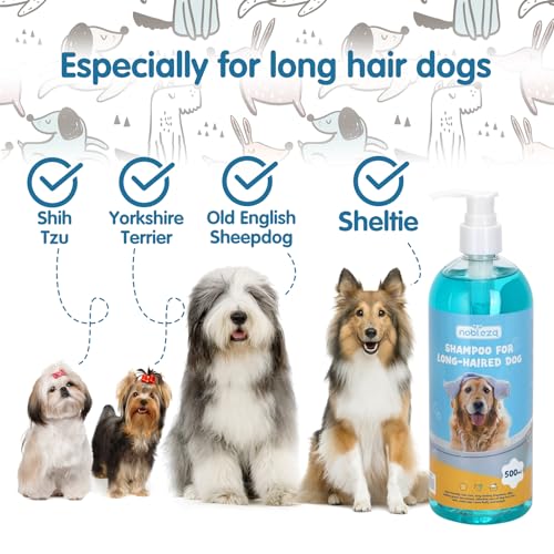 Nobleza Hundeshampoo Langhaar mit Camellia Sinernsis Extrakt,Pflege für Fell & Haut,bessere Kämmbarkeit,Shampoo für Hunde und Katze Sensitiv gegen Juckreiz,Hundeshampoo gegen Geruch (500ml)