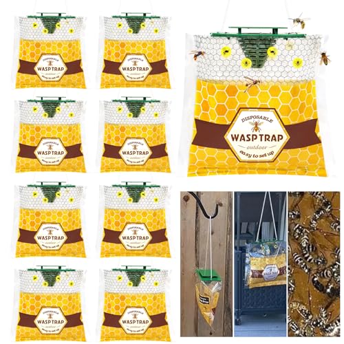 8 Pack Disposable Wasp Traps Outdoor Hanging Carpenter Bee Traps for Outside Yellow Jacket Trap
