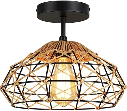 Plafonnier rétro américain en tissage artisanal luminaire chic de salon E27