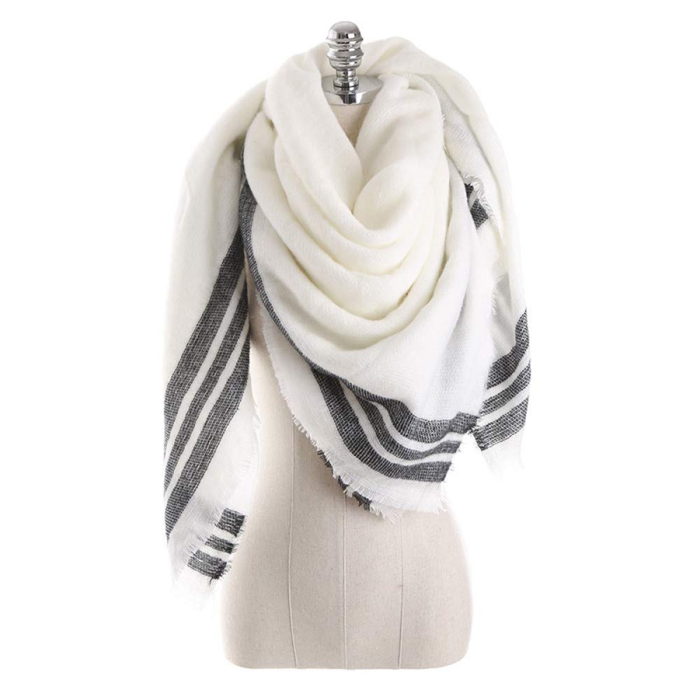 Écharpe plaid femme à rayures et glands châle chaud d'hiver