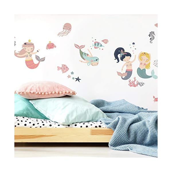 RoomMates RMK4394SCS Süße Pastell-Meerjungfrauen-Wandaufkleber zum Abziehen und Aufkleben, für Mädchenzimmer, Blau… – Bild 5