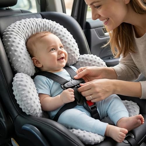 Image of Pro Goleem Infant Car Seat Head Neck Body Support, Ultra-Soft Minky and Microfiber Newborn Car Seat Insert, Perfect for Car Seat, Stroller, 2-in-1 Reversible, for Boys and Girls, Gray