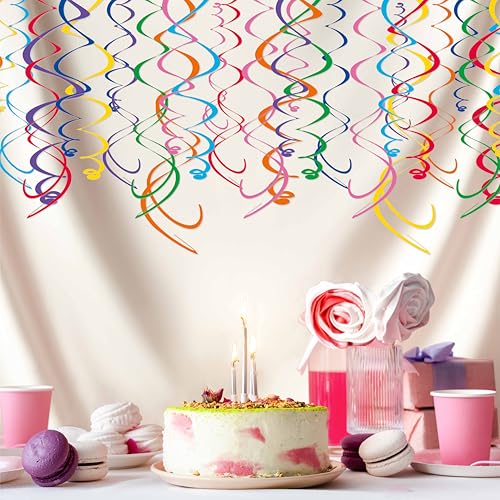 Image of HonuGoGo 48‑Piece Multi-Color Paper Swirl Decorations - Hanging Party Swirls for Birthday, Baby Shower, Wedding & Celebration Decor