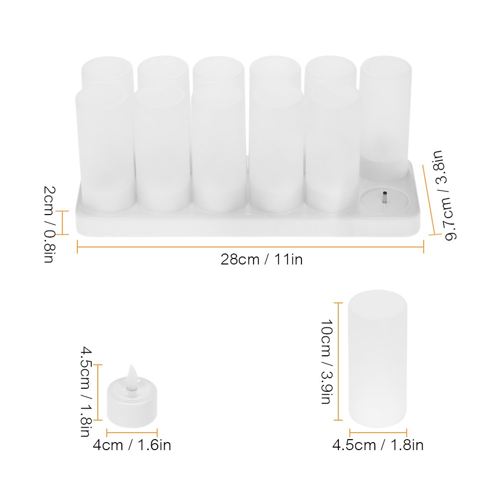 Atmosfera lampa zestaw 12 diod LED zmieniających kolor migoczące bezpłomieniowe świeczki tealight światła z pilotem USB 5 V matowe kubki podstawa ładująca na przyjęcie bożonarodzeniowe, święta,