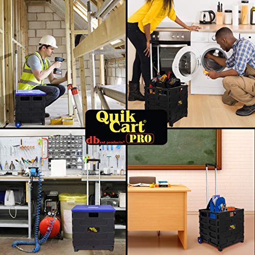 Image of dbest products Quik Cart Pro Wheeled Rolling Crate Teacher Utility with seat Heavy Duty Collapsible Basket with Handle, Blue