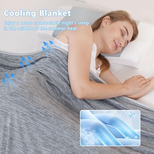 Qutool Kühldecke, 2-in-1 Doppelseitige Sommerdecke mit Arc-Chill Kühlfasern, Leichte Kühldecken Zum Schlafen, Kühlende Bettdecke Geeignet für Schlaf, Sofa & Reisen - Grau, 150x200cm
