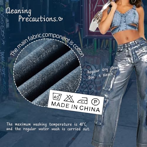 Jeans for Women Fashion Silver Hot Stamping Craft High Rise Jean Stretchy Denim Pants Work Pants with Multi Pocket4