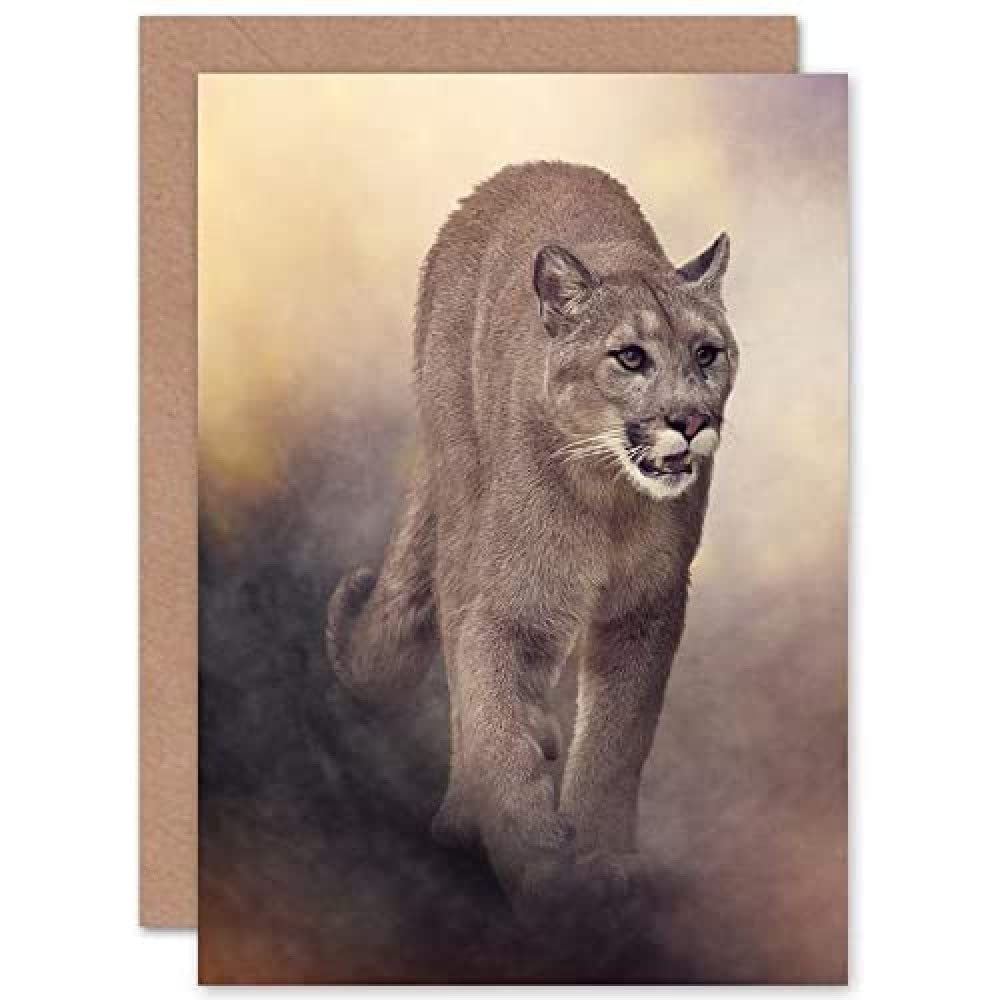 Wee Blue Coo Mountain Lion Cougar Illustration Greeting Card With Envelope Inside Premium Quality