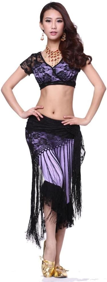 Women's Belly Dance Long Tassels Lace Triangle Hip Scarf - Image 2