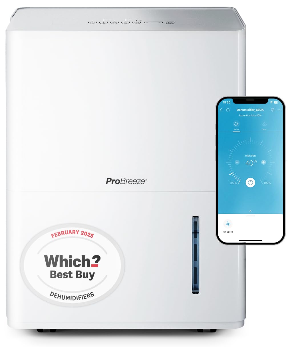 Pro Breeze Wifi Smart App Control, Digital Humidity Display, Continuous Drainage, 24 Hour Timer and 30 L/Day Smart Dehumidifier with Automatic Defrost Function, Ideal for Moisture and Condensation