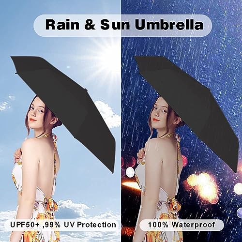Image of REXERA UV Travel Mini Folding Ultra Compact pastel Umbrella with Hard Case, Manual Open 6 Ribs Lightweight Premium Portable, Windproof Small Sun & Rain Pocket Umbrella for Men and Women- Use in Rain & Summer