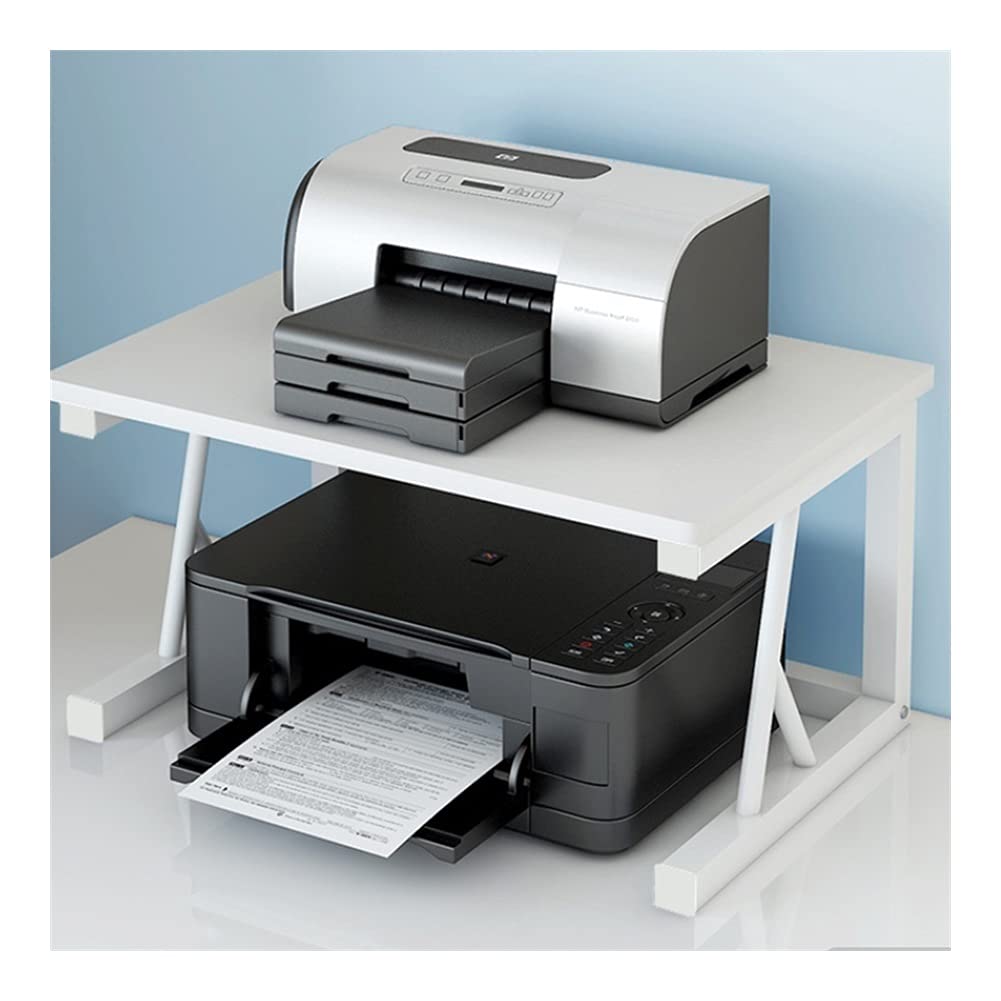 IEOWY Printer stand,White Desktop Printer Stand with 2-Tier Storage, Anti-Skid Feet, Home Office Printer Holder, Multifunctional Cabinet Shelf Organizer for Printers & Supplies