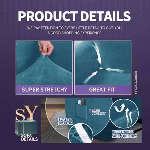 Image of ZNSAYOTX Stretch Velvet Recliner Cover 4-Pieces, Thick Soft Recliner Chair Slipcover with Pocket, Non-Slip Elastic Bottom for Kids Pets, Luxury Plush Reclining Protector Comfy Washable (Peacock Blue)