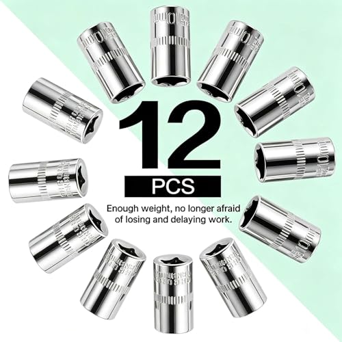 Image of 12-Piece Durable 1 /4 inch Drive 10mm Socket Set - Shallow, 6-Point, Cr-V Steel & Corrosion-Resistant (Pack of 2)