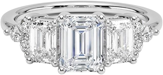 IGI - Anillo de compromiso de diamantes creados en laboratorio de talla esmeralda blanca de 2.0 quilates con acento, dos esmeraldas brillantes y