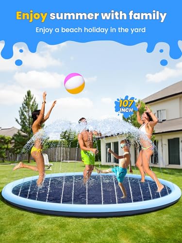 Image of VISTOP Non-Slip Splash Pad for Kids and Dog, Thicken Sprinkler Pool Summer Outdoor Water Toys - Fun Backyard Fountain Play Mat for Baby Girls Boys Children or Pet Dog (107 Inch, Red&Yellow&Green&Blue)