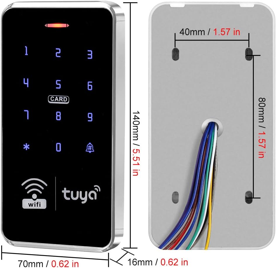 Waterproof Access Control Keypad Home Security System Tuya Smart Remote Unlock Including 10Pcs Key Rings (Silver)