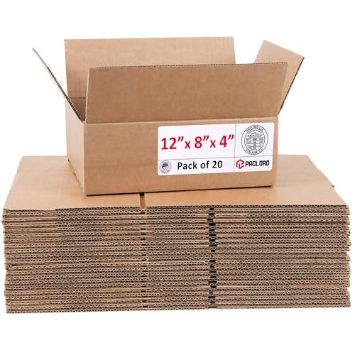 Image of Small Cardboard Boxes 12 inchL x 8 inchW x 4 inchH (Pack of 20) - USA-Made Packing Boxes for Moving, Shipping, or Storage - USPS, UPS, FedEx Approved - Professional Packing Supplies for Moving