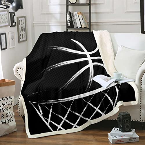 Basketball Hoop Blankets Abstract Basketball Throw Blanket For Kids Child Boys Girls,Black And White Fleece Blankets Competitive Games Teamwork Blanket 50