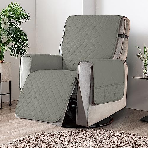 Image of HOKIPO 100% Waterproof Quilted Recliner Cover for 1 Seater with Side Pockets, Light Grey (AR-4971-LGRY)