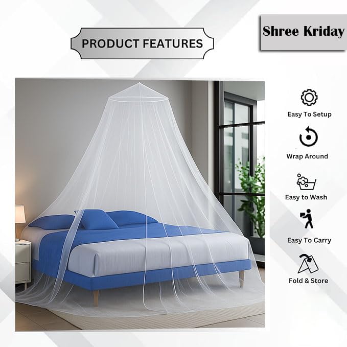 Image of Polyester Hanging Round Mosquito Net for Double Bed, King Size Bed (White)