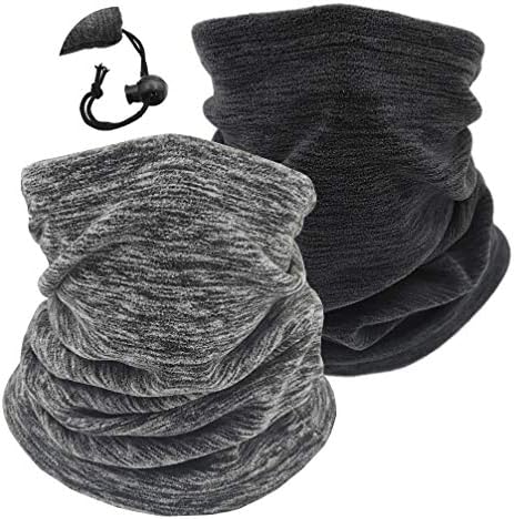 2 Pack Winter Neck Warmer Gaiter Ski Fleece Warm Windproof Face Scarf Cover Mask for Snowboard (2pcs WBlack+Darkgrey)