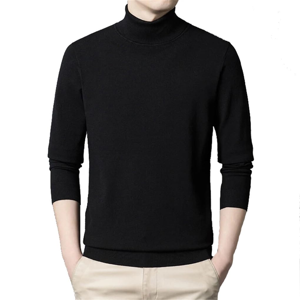 Suéter de punto casual para hombre, cuello alto, manga larga, sólido, cómodo, cálido