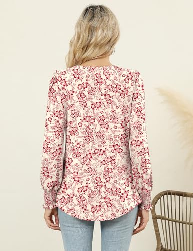 LOMON Womens Tops Dressy Casual Pleated Ruffle Long Sleeve Tunics Tops to Wear with Leggings V Neck Work Blouse4